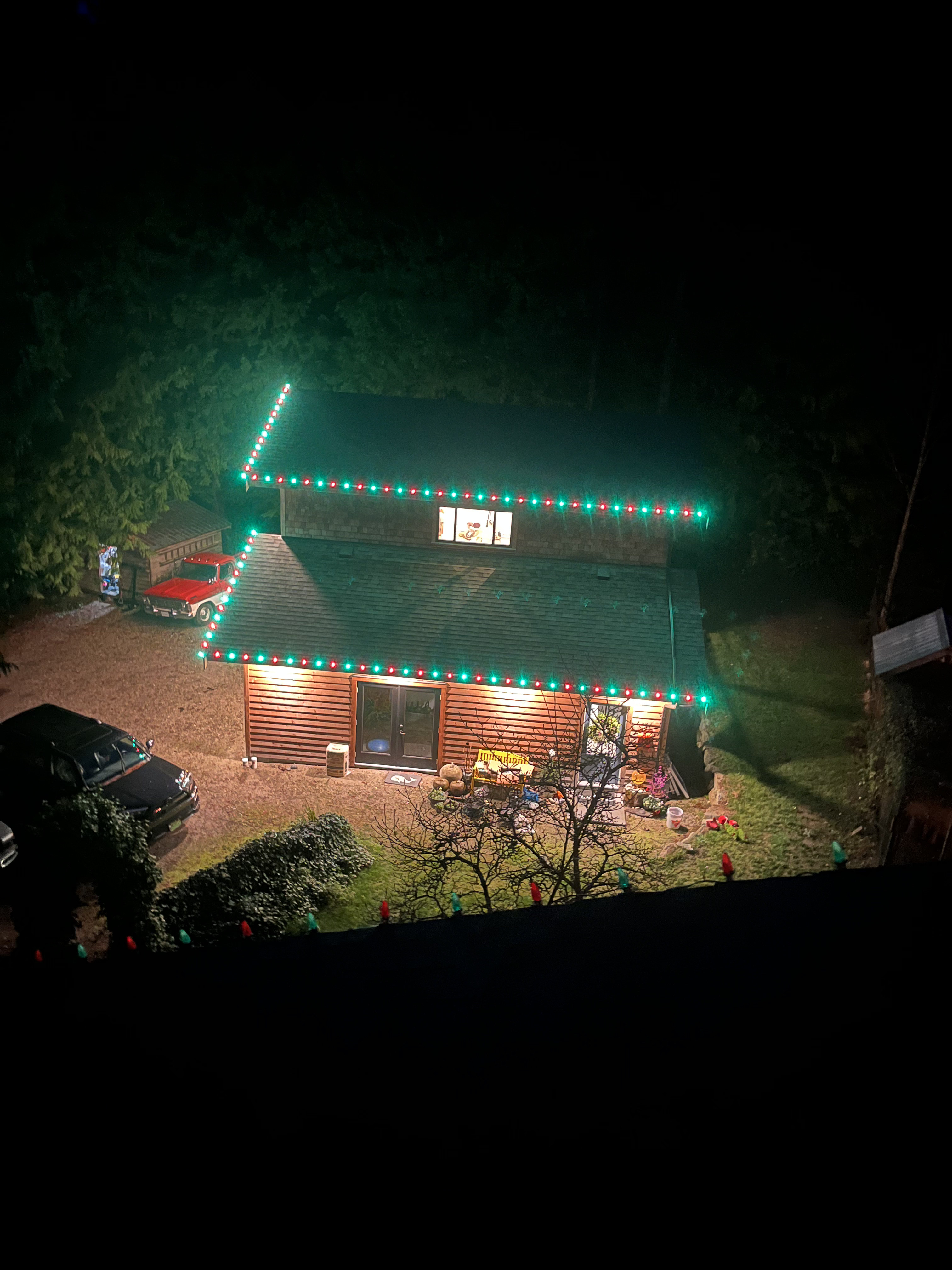 Green red Christmas light installation Sunshine Coast BC